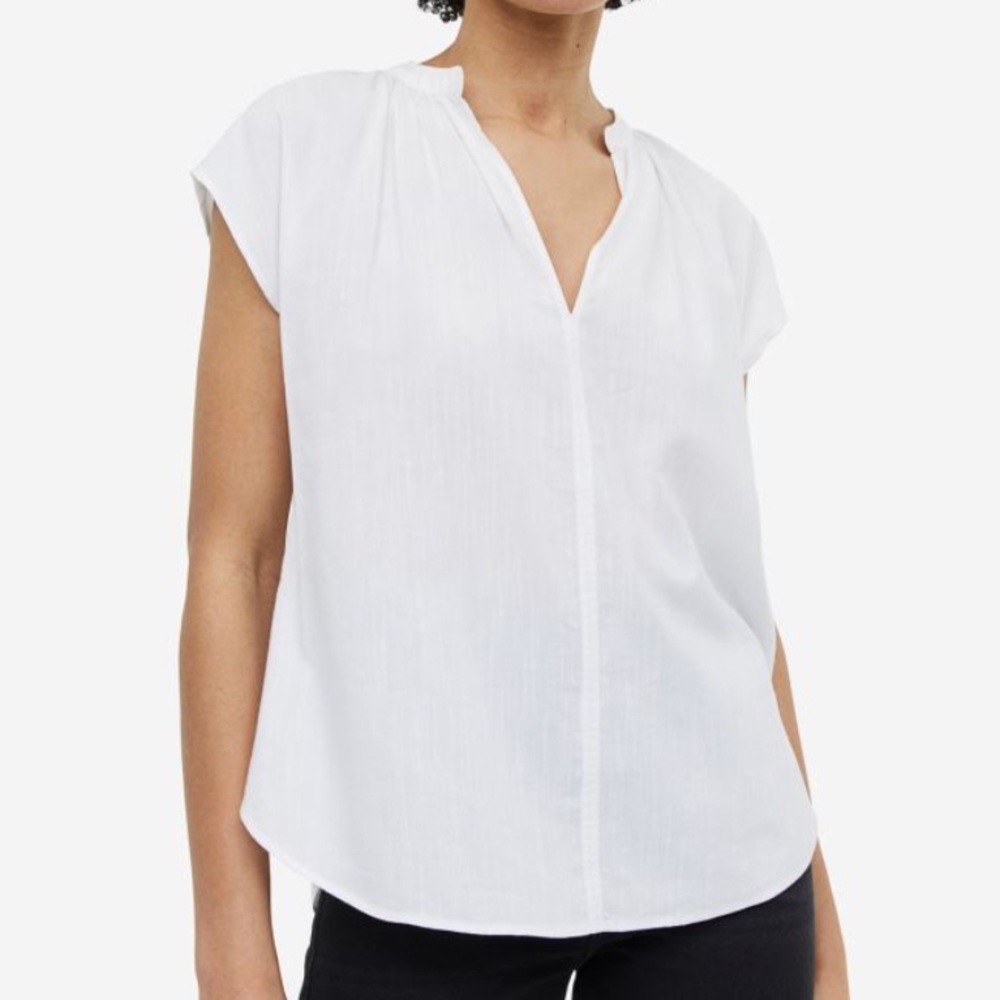 H&M V-Neck White Blouse Top